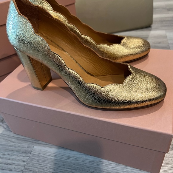 NIB Sezane High Heel Palermo Gold Heels FR 38 US 7 - Picture 7 of 10